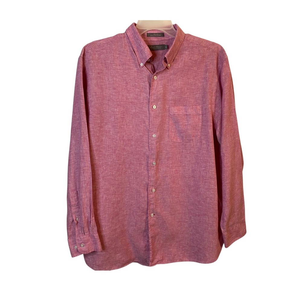 Daniel Cremieux Laundered Linen Shirt Mens Large Pink Button up Long Sleeve